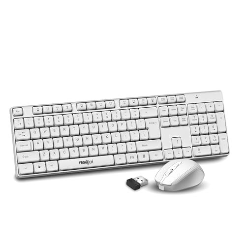 Image of Frontech 2.4Ghz Wireless Rechargeable Keyboard and Mouse|104 Keys|1600 DPI|KB-0031| Combo Set (White)