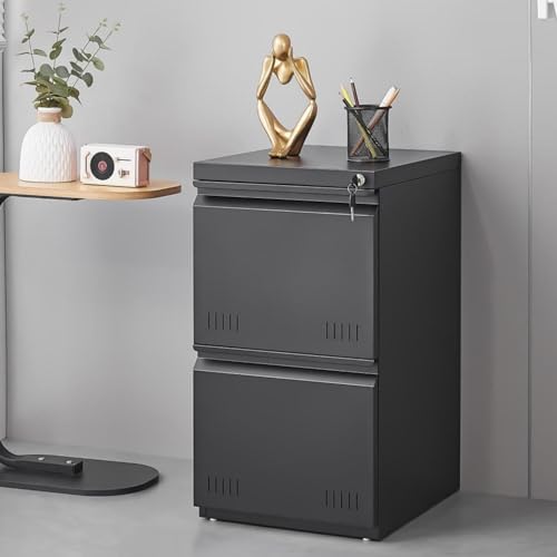 Image of Guizeeopo 2 Drawer File Cabinet with Lock, Vertical File Cabinets for Home Office, Printer Stand, Heavy Duty Steel Office Storage Cabinet for Letter /Legal /A4, Assembly Required(Black)