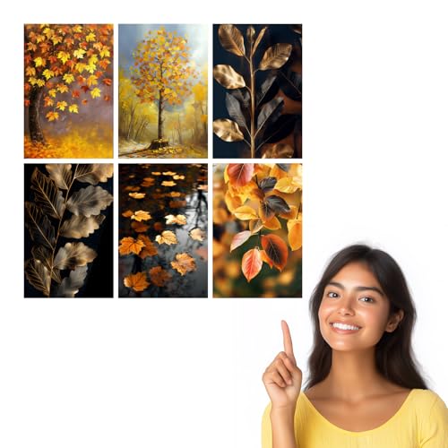 Image of SiddArtify Autumnal Leaves in Warm and Gold Tones Art Print Set - Sticker - 12x18 Inch - Pack of 6 Wall Room Decoration art Poster Prints