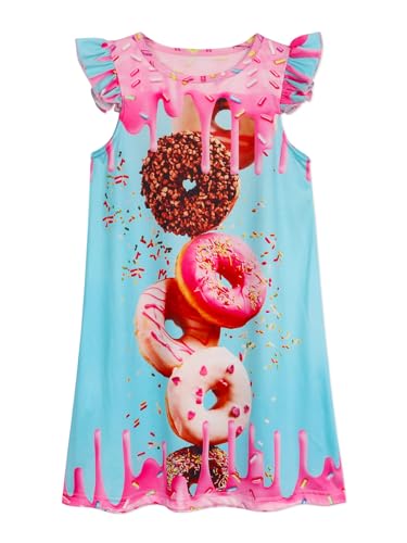 WonderBabe Girls Nightgowns Casual Dress Flutter Short Sleeves Nightdress Cat Sleepwear Pajamas Night Gowns for Kids
