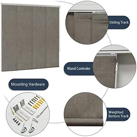 Blackout Cordless Sliding Panel Track Blind, 4-Rail or 6-Rail Track Vertical Blinds for Sliding Window Patio Door and Room Divider, Woven Fabric Curtain, Beige