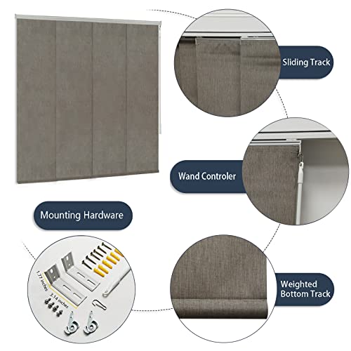 Blackout Cordless Sliding Panel Track Blind, 4-Rail or 6-Rail Track Vertical Blinds for Sliding Window Patio Door and Room Divider, Woven Fabric Curtain, Beige