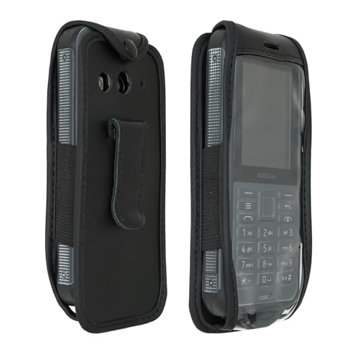 caseroxx Leather-Case with belt clip compatible with Nokia 800 Tough made from genuine leather, Pouch with belt clip and viewing window in black