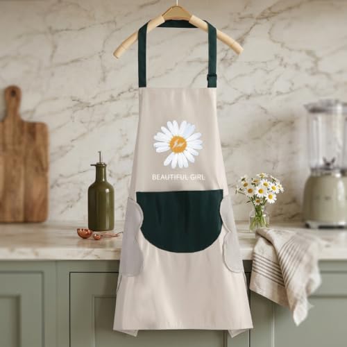 Image of HROY Kitchen Apron for Women & Men with Pocket & Side Towel | Kitchen Apron for Women & Men with Pocket & Side Towel | Reusable Cooking Chef Apron for Home Kitchen