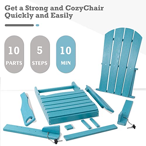 Kozyard Folding Adirondack Chair, Patio Outdoor Chairs, Hdpe Plastic Resin Deck Chair, Painted Weather Resistant, For Deck, Garden, Backyard & Lawn Furniture, Fire Pit, Porch Seating (Blue) #TOP4