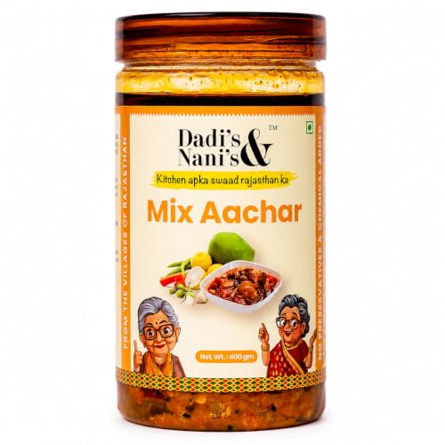 Dadi's & Nani's Mixed Vegetable Achar 400g, Classic Indian Family Recipe, Assorted Seasonal Veggies in Cold-Pressed Mustard Oil, Traditional Homemade Style Mix Pickle, No Preservatives or Colour