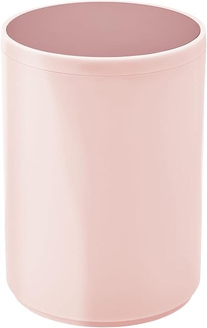 mDesign Swing Lid Bathroom Bin Small Round Metal Rubbish Bin for Bathroom or Bedroom Practical Small Waste Bin with Swing Lid Light Pink/Pink