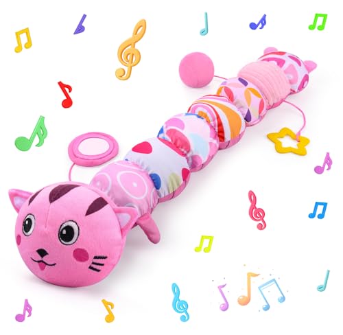 Image of Vpkefla Baby Toys 0-6 6-12 Months, Stuffed Animal Infant Tummy Time Toys Sensory Toys with Crinkle Rattles Textures and Mirror Gifts for Newborn Boys Girls, Baby (Pink)