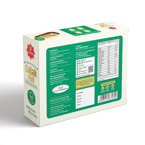 SAHU GAJAK BHANDAR Rajasthani Homemade Khasta Gajjak Roll 400g | Healthy Til Gud Gazzak Snacks | Ghajak | Ghazak Sweets | Jaggery Gazak | Sesame Chikki | No Added Preservatives and Colours