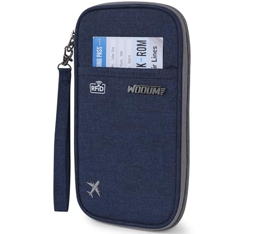 Wooum Passport Bag for Women Men Passport Wallet with Boarding Pass Bag Travel Document Passport Organizer with Credit Card Holder Travel Accessory Bag Navy Blue