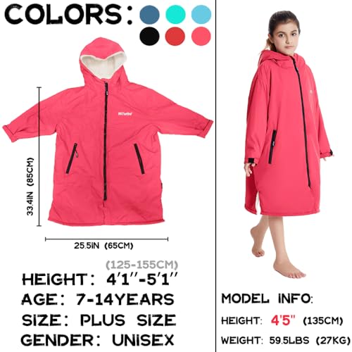 Image of Hiturbo Warm Kids Swim Parka: Waterproof Changing Robe - Oversize Swimming Coat - Hooded Surf Poncho - Thick Lining (7-14Y)