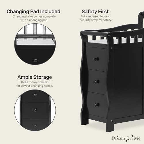 Image of Dream On Me Casco 3-in-1 Mini Convertible Baby Crib & Changer with Storage in Black, Pinewood, GreenGuard Gold & BSA, 1 inch Mattress Pad, 3 Mattress Heights, Converts to Mini Day & Twin-Size Bed