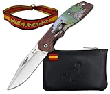 Planta Color Pack Cazadores – Navaja + Monedero Artesanal de Piel + Pulsera Bordada | Diseño Exclusivo | Regalo Ideal para Coleccionistas y Amantes de la Caza (Perdiz)