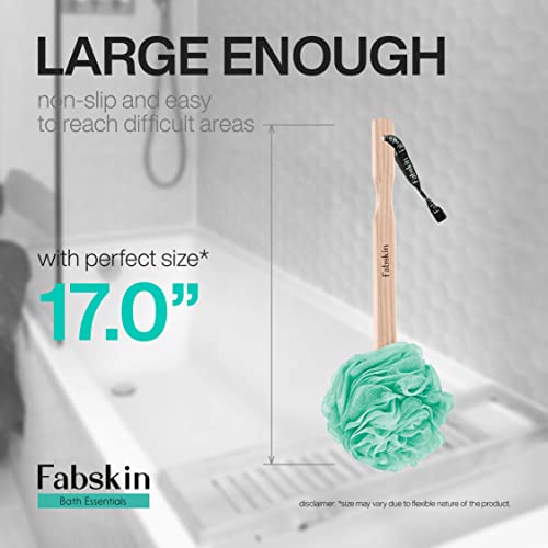 Image of FABSKIN Luxury Back Bathing Loofah With Wooden Handle for Men and Women | Pack of 1 | Loofah For Back Bathing with handle | Back Bathing Loofah Brush | Back Scrubber for Bathing (Aqua Green)
