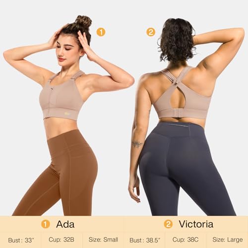 Image of High Impact Sports Bras for Women Adjustable Zip Front Plus Size Workout Bra Full Coverage Removable Padded Running