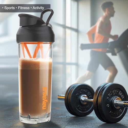Image of Nayasa Sprint Gym Plastic Shaker Bottle 850 ML | Unbreakable Protein Shaker Bottle with Mixer | Pre Workout And BCAAs Gym Bottle, Leakproof Gym Sipper Bottle for Men & Women | Orange
