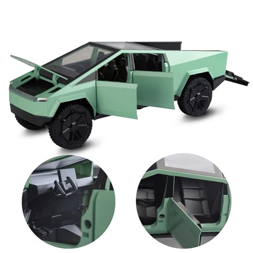 Image of Sasbsc Toy Trucks For Boys Cybertruck Model Green Pickup Truck 1 /24 Diecast Metal Toy Cars With Sound And Light For Kids Age 3 Year And Up