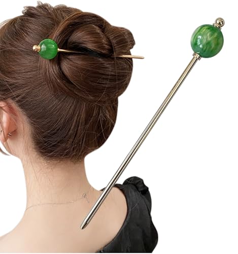 [Herbeluemily]かんざし 簪 ヘアスティック ヘアアクセサリー シンプル モダン 一本挿し レディース 着物 グリーン HM-0181-R06-GRのサムネイル