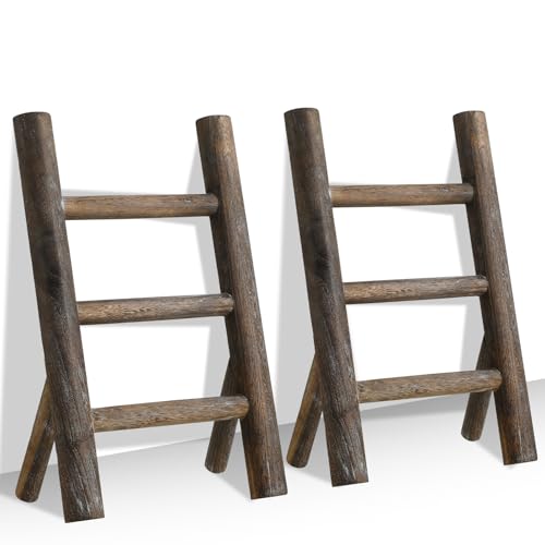 Cinnvoice 2 Pcs Wooden Tea Towel Ladder Rustic Hand Towel