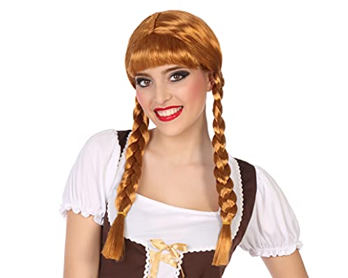 ATOSA peluca castaña trenzas largas con flequillo