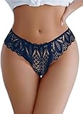 Avidlove Panties for Women Floral Lace Underwear Sexy Thongs Cross Back Tangas Cotton Crotch Lingerie Panties Navy Blue S