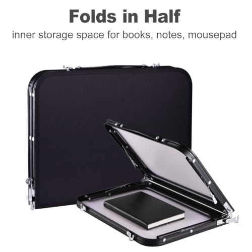 Image of Foldable Laptop Desk, Portable Bed Table with Hidden Storage, Black