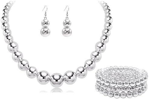 Pearl Choker Necklace for Women Faux Pearl Beads Strand Necklace Earring Set Costume Jewelry