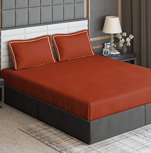 Image of DDECOR - Solids 300TC 100% Cotton Double Bedsheet with 2 Pillow Covers, King Size, Red