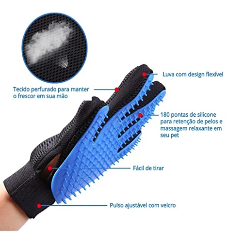 Luva Escova Removedor de Pelos Tira Remove Nano Magnética de Cães Gatos