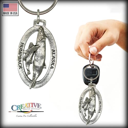 Alaska Humpback Whale Keychain, A628KC, 2”, Pewter, Metal, Souvenir, 100% Handmade in the USA, Alaskan Travel Keychain, Key Chain, Key Ring, Key Fob, Gift, 20+ Alaskan Designs Available3