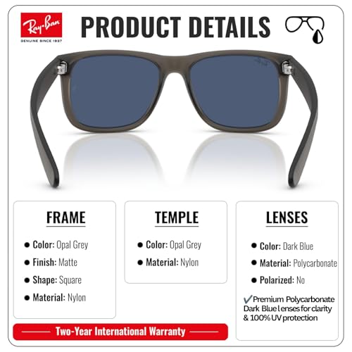 Image of Ray-Ban RB4165F JUSTIN CLASSIC LOW BRIDGE FIT Square Shape Sunglasses for Men with Official RayBan Eyewear Kit