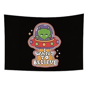 YongFoto 100x70cm Cool Alien Tapijtwerk, Cartoon Patroon Wandtapijten UFO Ruimteschip Sterren Hand Schilderij Tekening…