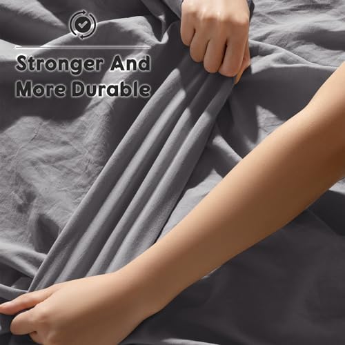 SONORO KATE 100% French Pure Linen Sheets, Extra Deep Pocket up to 18"-24", Breathable and Durable Linen Sheets, Anti-Tear Linen Bed Sheets, Machine Washable - 4 Piece (Dark Grey, King(24" deep)) by SONORO KATE - Image 4
