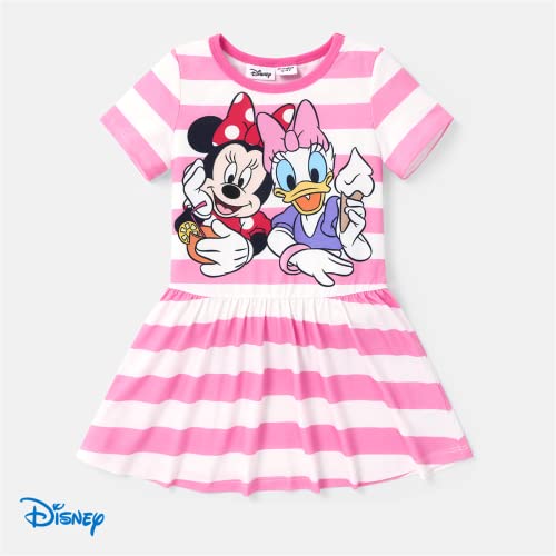 Disney Toddler Girls Dresses Minnie Mouse Dress Short Sleeve Stripe Print Dress A-Line Princess Dress Pinkywhite 5-6 Years #TOP5