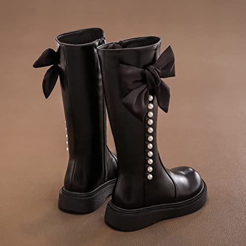 Girls Tall Leather Boots Childrens 𝐖aterproof Long Boots Big Kids Outdoor Non Slip Lightweight Boots Snow Flat Shoes3