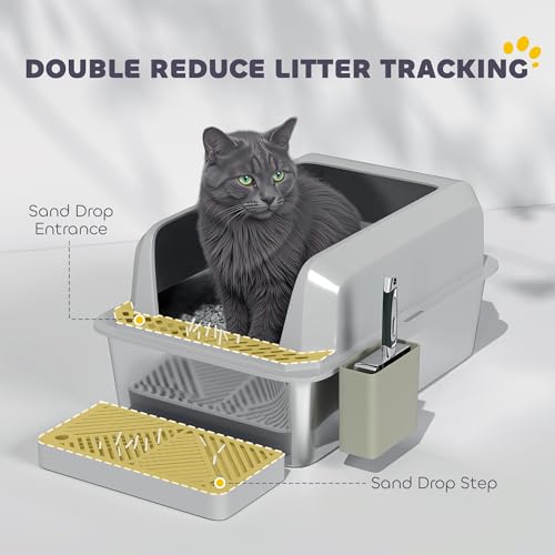 Arenero metálico PawHut XL para gatos, con lados altos, 24 x 16 x 11 pulg. miniatura 5