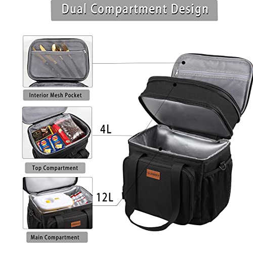 Glenkey Expandable Large Insulated Lunch Box, Heavy Duty Lunch Cooler Bag Durable Leakproof Lunch Pail For Men Women Adults Work Shift Outdoor Picnic Camping Road Trip, 24 Can, Black #TOP1