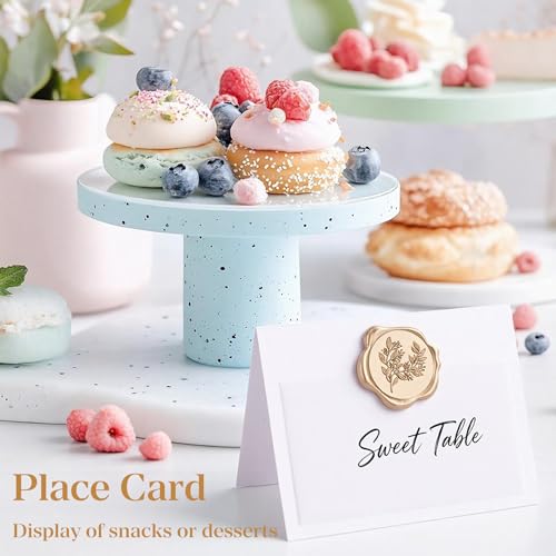 LITTOBEBE 50 Pack Place Cards with Antique Gold Wax Seal Sticker, Name Cards for Table Setting, 4x3 inches Table Tent Card Stock Decor for Party, Wedding Dinner & Events (Pearlescent White)