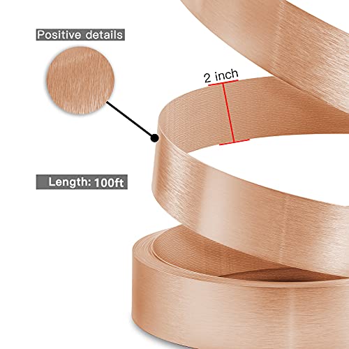 Image of PVC Edge Banding, 2 inch x 100ft Non Glued Flexible Durable Real Brushed Aluminum Rose Gold Veneer Edge Trim for DIY Table Cabinet Furniture Decorative Trim