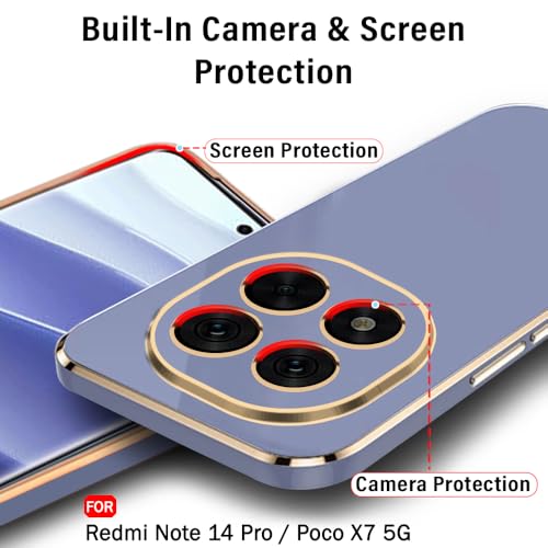 Image of TheGiftKart Luxurious Golden-Plated Back Cover Case for Mi Redmi Note 14 Pro /Poco X7 5G | Raised Lips for Camera & Screen Protection | Shockproof Design | Stylish Back Cover Case (TPU, Greyish Blue)