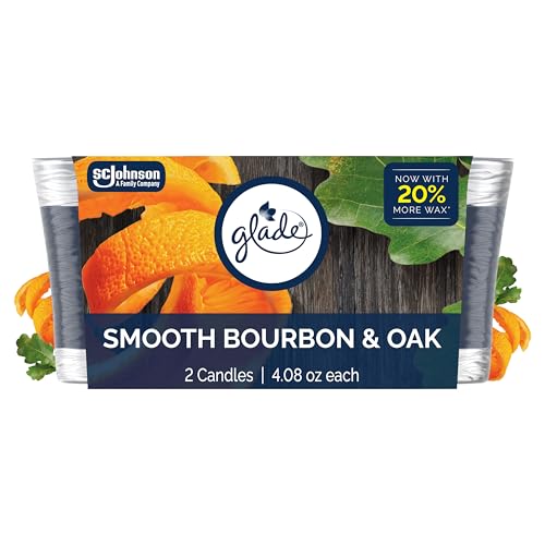 Glade 1-Wick Scented Candle Jar Smooth Bourbon & Oak Air Freshener Infused with Essential Oils 4.08 Oz 2 Count