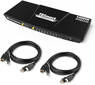 TESmart KVM Switch 4 Computers 1 Monitor, 4 Port HDMI KVM, UHD 4K@60Hz RGB 4:4:4, USB 2.0 Hub, Stereo Audio, Hotkey, Button Switching, Keyboard Mouse Monitor Switcher Box for PC Mac with 5ft Cables