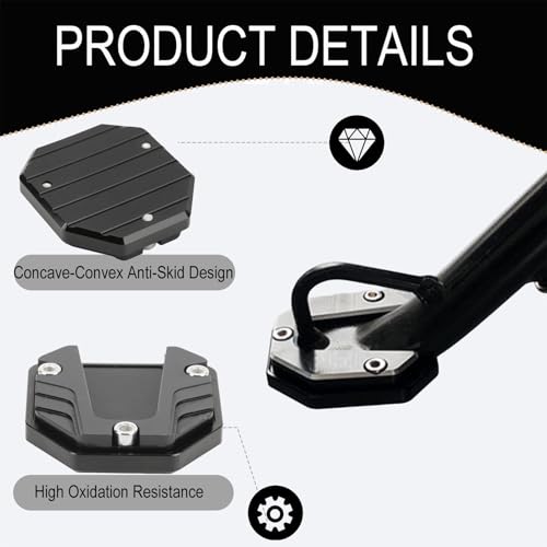 Motorrad Ständer Fuß, Motorrad Ständer Fuß Seitenverlängerung Pad Motorrad Seitenständer Unterstützung Stützplatte aus Aluminiumlegierung Verschleißfest Motorradzubehör Universal Motorrad Halterung