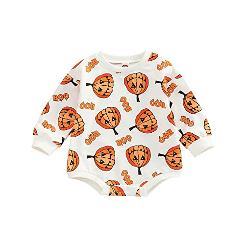 Ledy Champswiin Halloween Newborn Baby Girl Boy Sweatshirts Pumpkin Print Oversized Cotton Sweater Fall Winter Long Sleeve Romper Shirts
