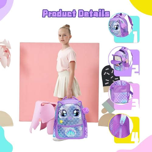 Image of Backpacks for Girls School Bag Cute Girls Backpacks Ages 8-10 with Lunch Box Kids Bookbag Set Travel Backpack for Preschool Kindergarten Elementary Students Backpack to School Supplies