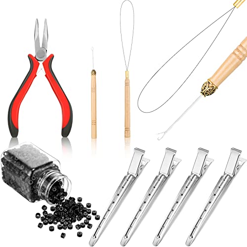 Hair Extension Tool Kit, Include 1000 Pieces Micro Ring Beads 4 Pieces Metal Hair Pins Hair Plier Micro Pulling Needle Loop Threader Bead Device Tool Kits for Hair Styling Tools Accessory Hair Salons Hair Extension Tool Kit, Include 1000 Pieces Micro Ring Beads 4 Pieces Metal Hair Pins Hair Plier Micro Pulling Needle Loop Threader Bead Device Tool Kits for Hair Styling Tools Accessory Hair Salons