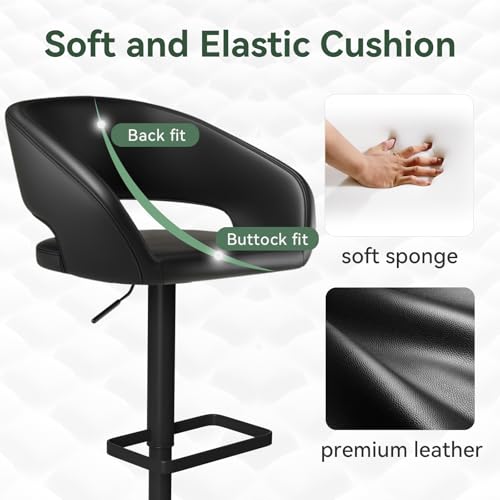 Image of PU Leather Adjustable Swivel Counter Height Bar Stool, Black, Black Base