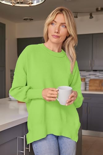 Image of LILLUSORY Women's Oversized Batwing Sweaters 2026 Fall Outfits Trendy Crewneck Knit Side Slit Fashion Pullover Tops
