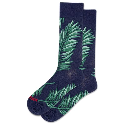 Hot Sox Men's Palm Leaf Crew Socks 1 Pair, Denim Heather, Men's Shoe 10-13