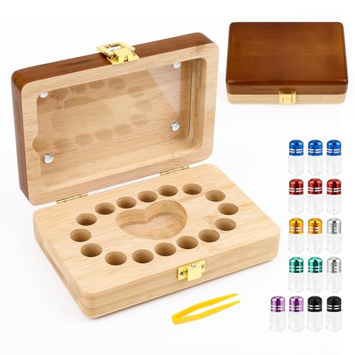 Image of Coolrunner Tooth Boxes for Lost Teeth for Kids, Baby Teeth Keepsake Box for 16 Kisd Teeth, Solid Wood Teeth Boxes, Baby Tooth Box with tweezers and mini bottle
